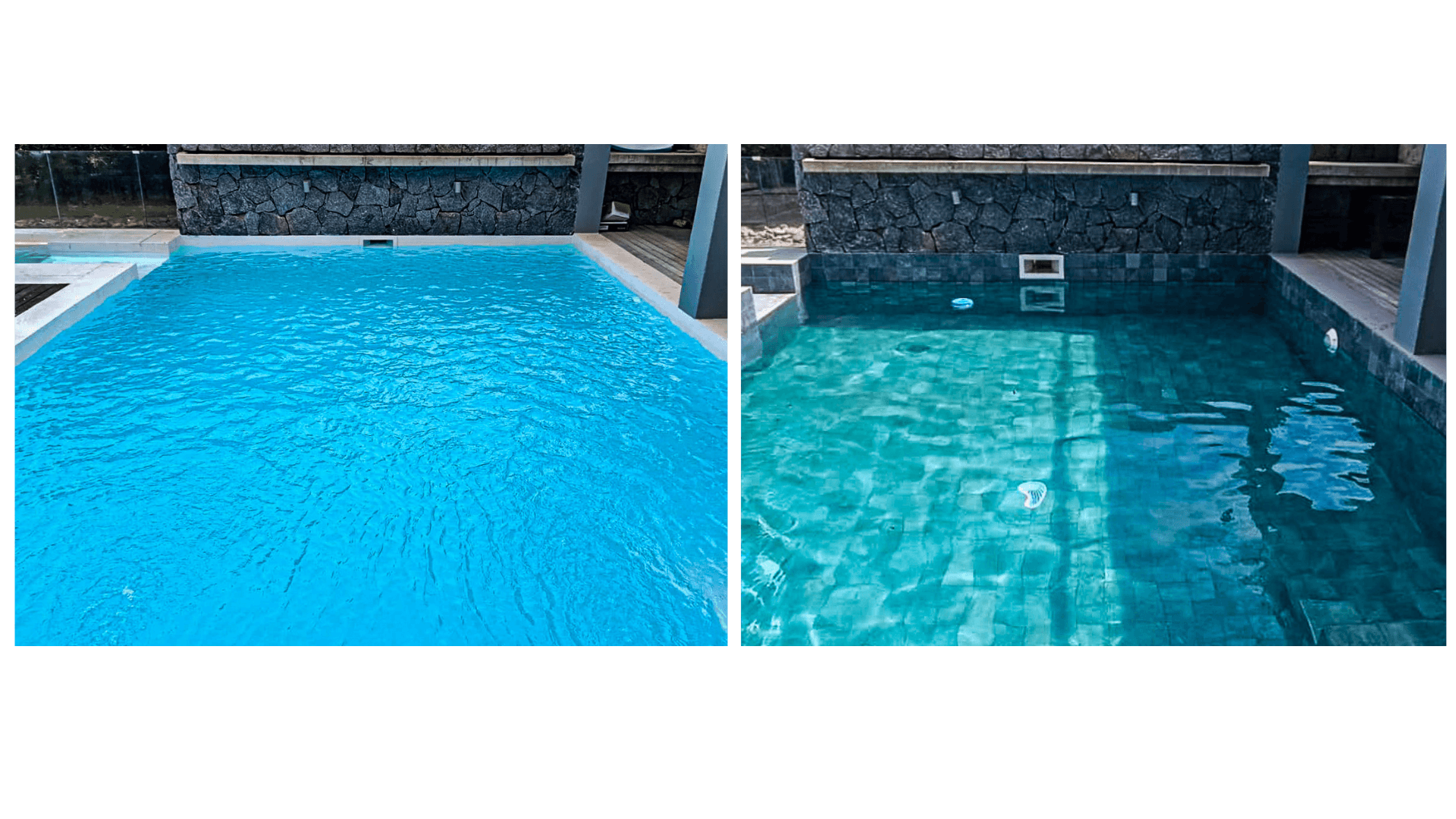 Comparación antes y después de una reforma de piscina con cambio de revestimiento